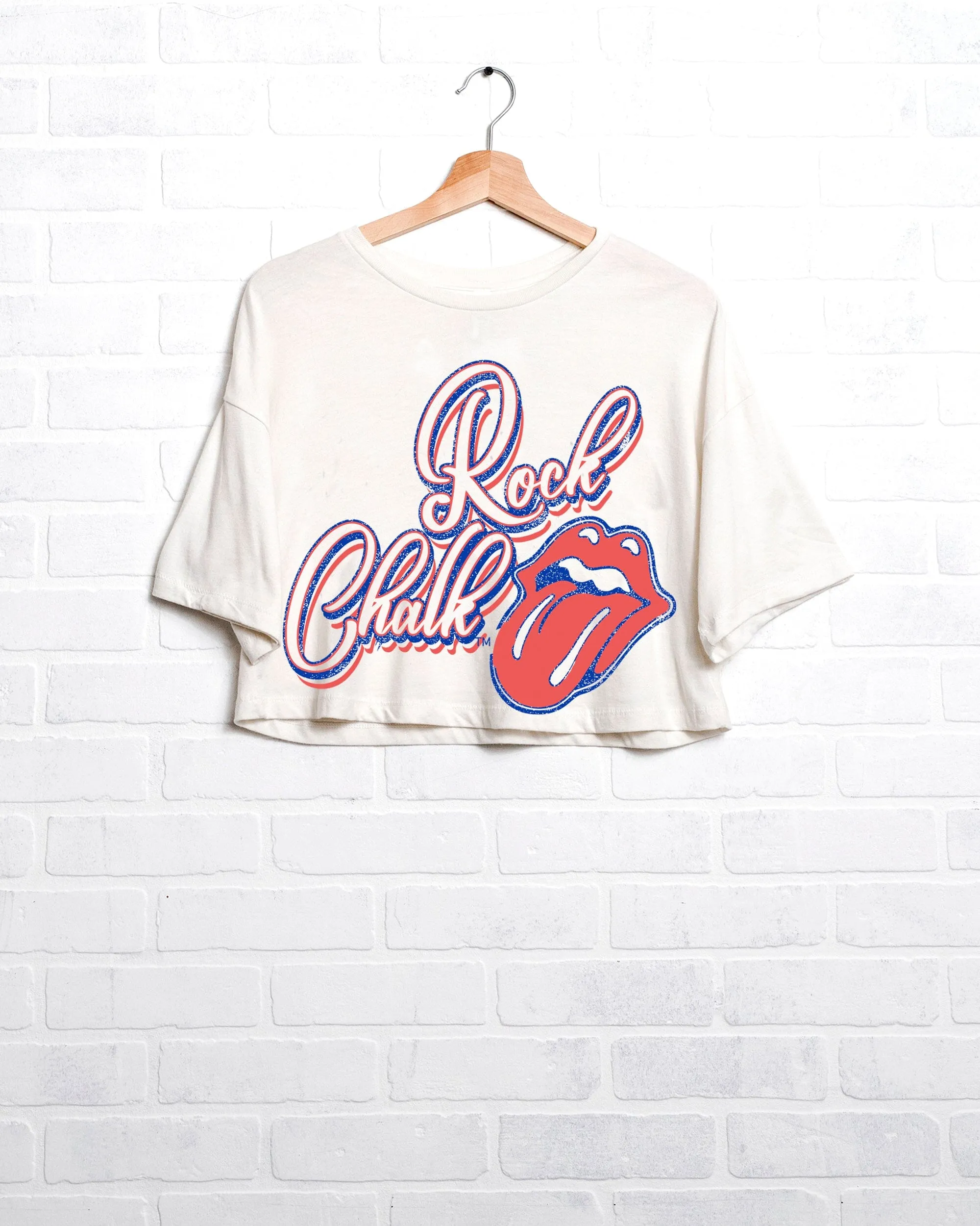 Rolling Stones KU Jayhawks Malibu Puff Ink Off White Cropped Tee