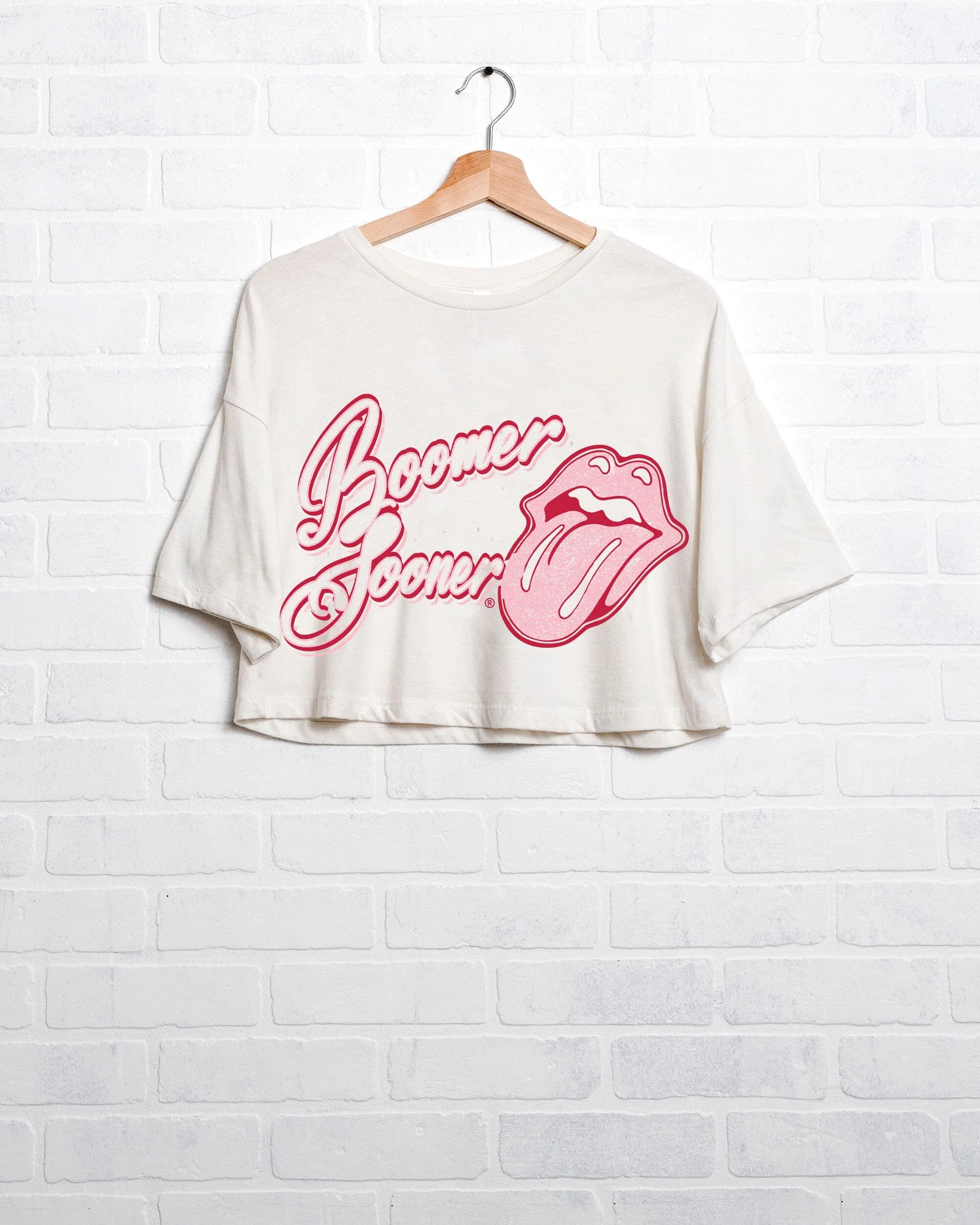 Rolling Stones OU Sooners Malibu Puff Ink White Cropped Tee