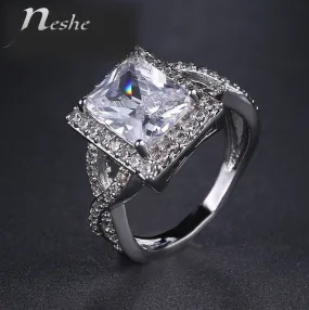 Romantic Platinum plated Square CZ Crystal Statement Ring