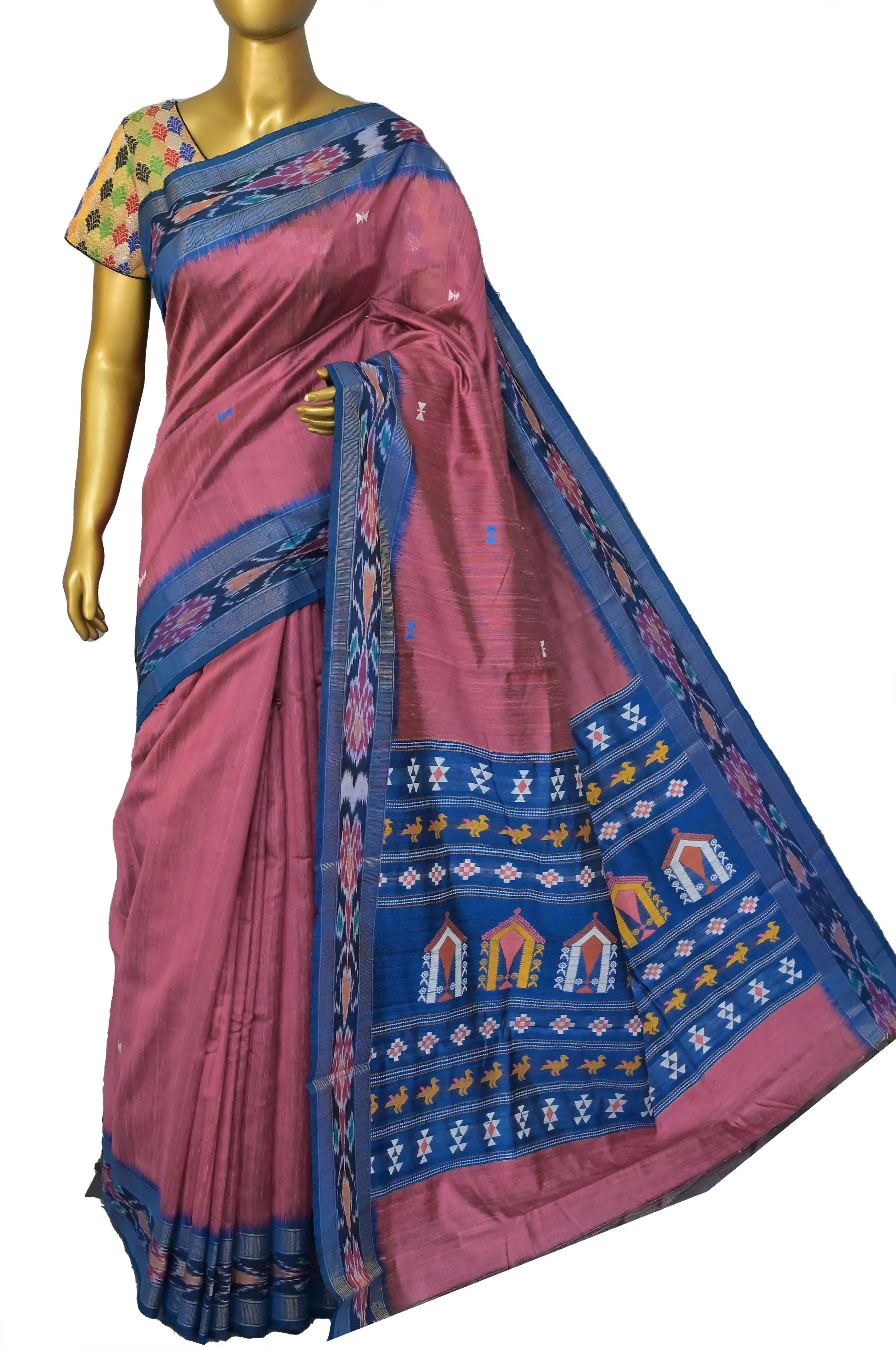 Rouge Pink Color Pure Raw Silk Saree with Sambalpuri Border and Dolabedi Pallu