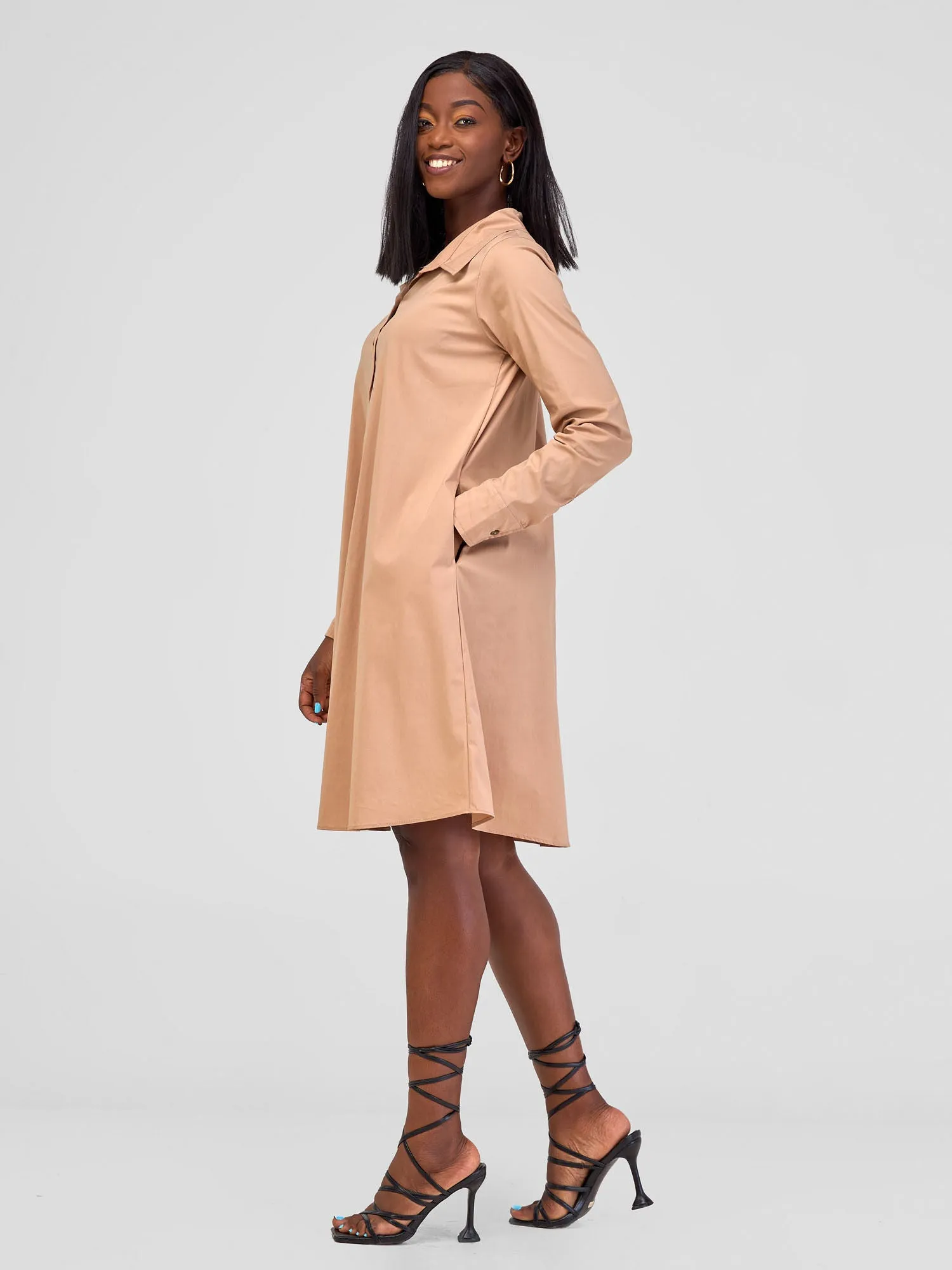 Safari Basic Shirt Tent Dress - Taupe