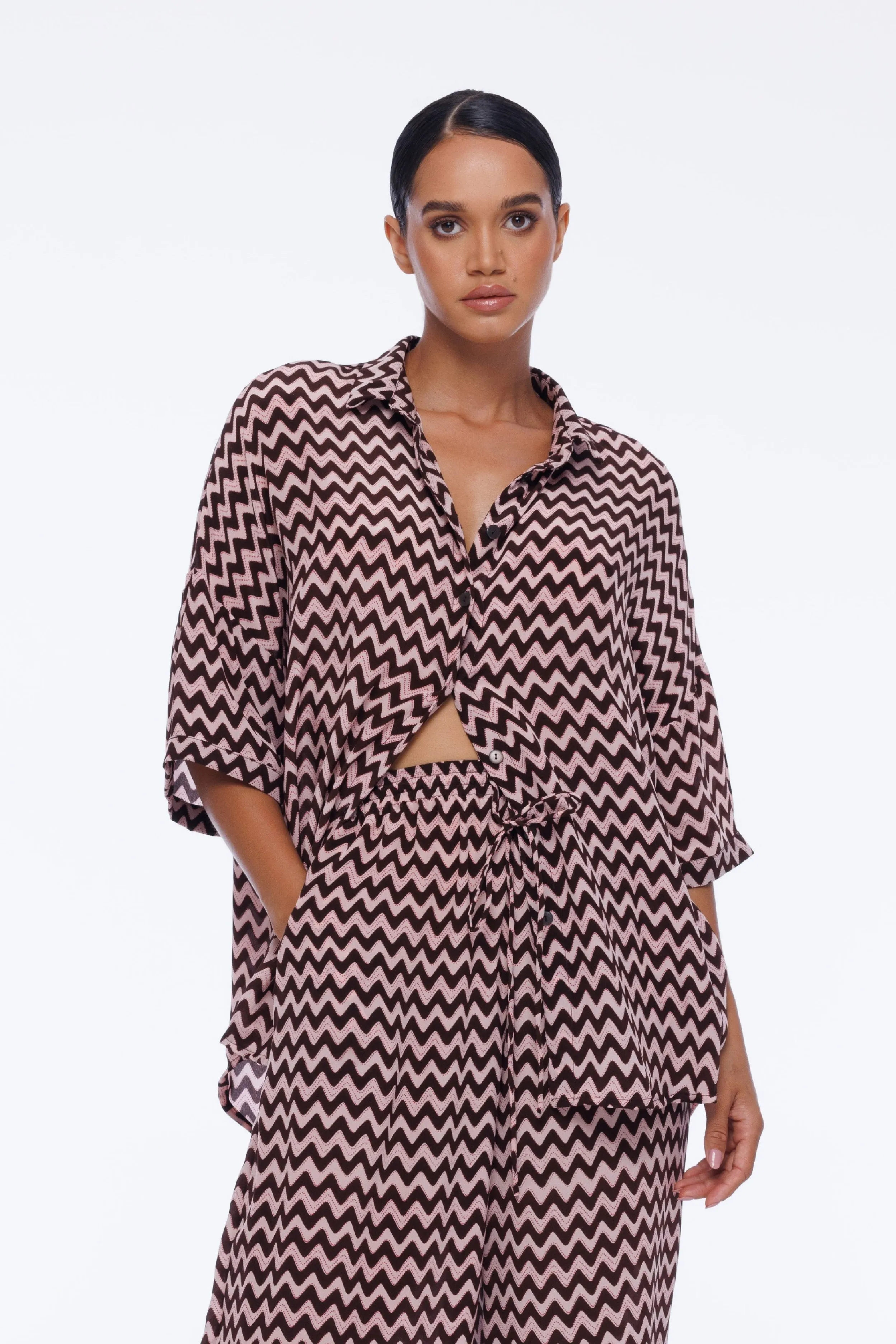 Santiago Shirt - Chocolate/Ivory/Pink Zig Zag