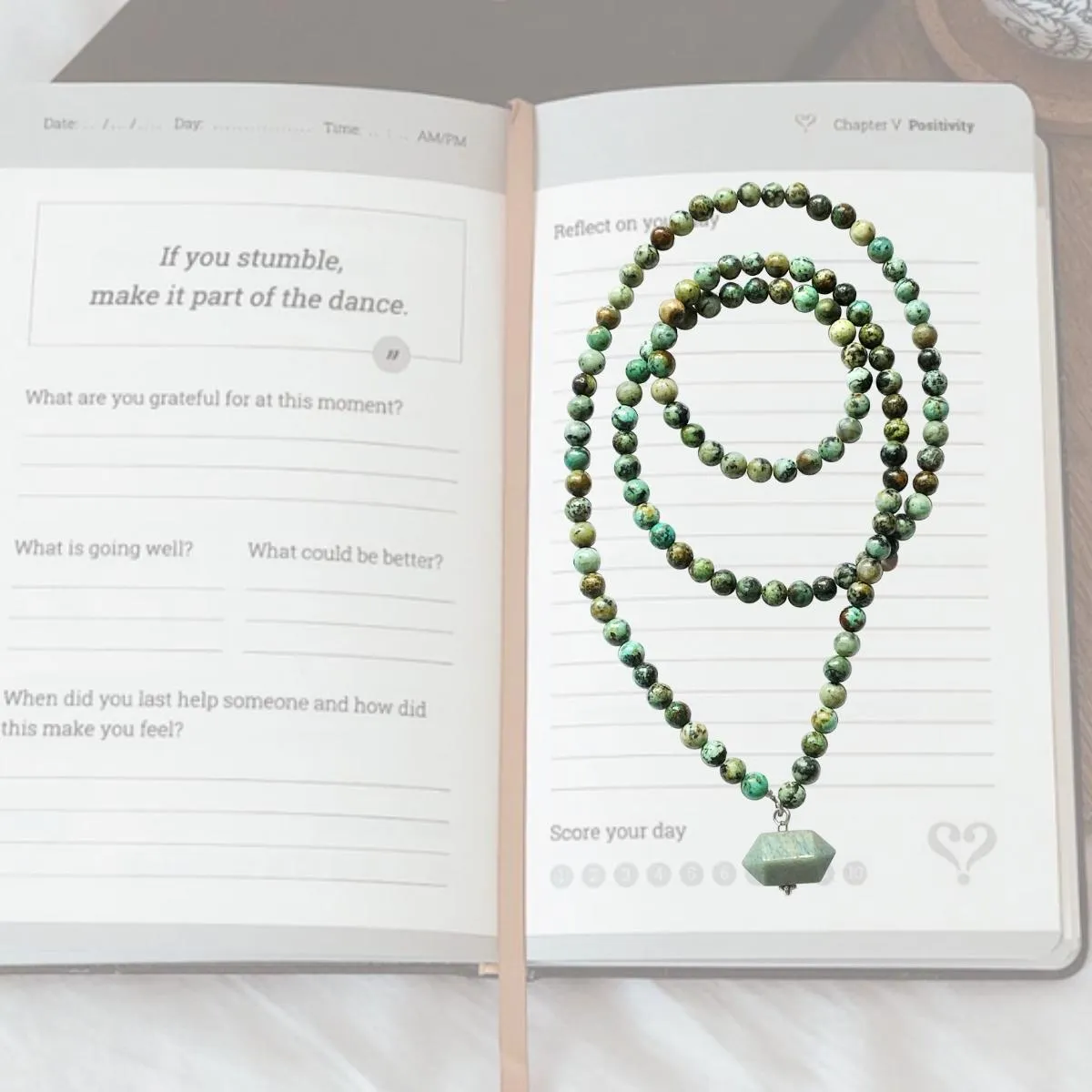 Self Reflection Journaling Ritual Set with African Turquoise Necklace for Self-Expression