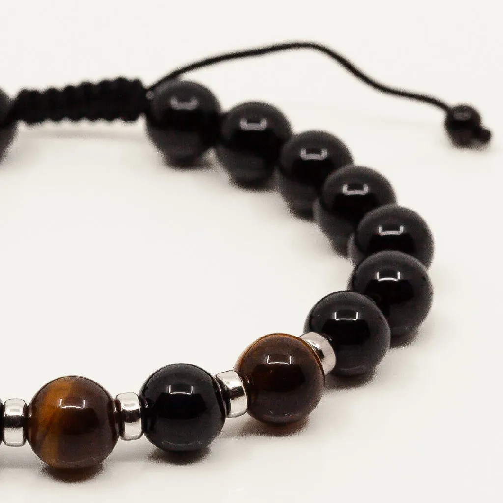 Single Chunky Combo Bead Bracelet - Onyx & Tiger's Eye