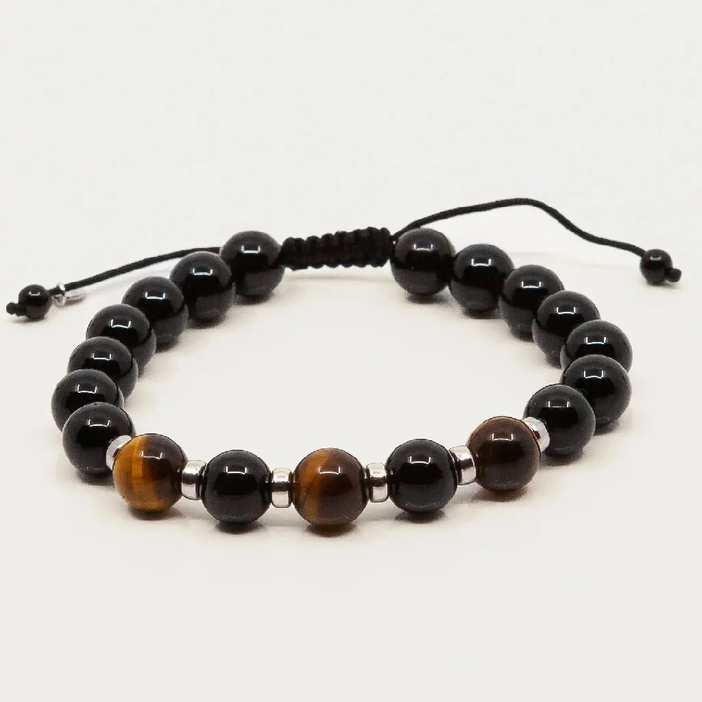 Single Chunky Combo Bead Bracelet - Onyx & Tiger's Eye