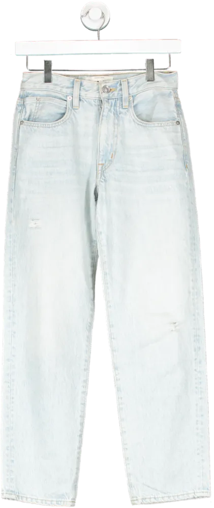 SLVRLAKE Blue Sophie Cropped Distressed High Rise Straight Jeans W23