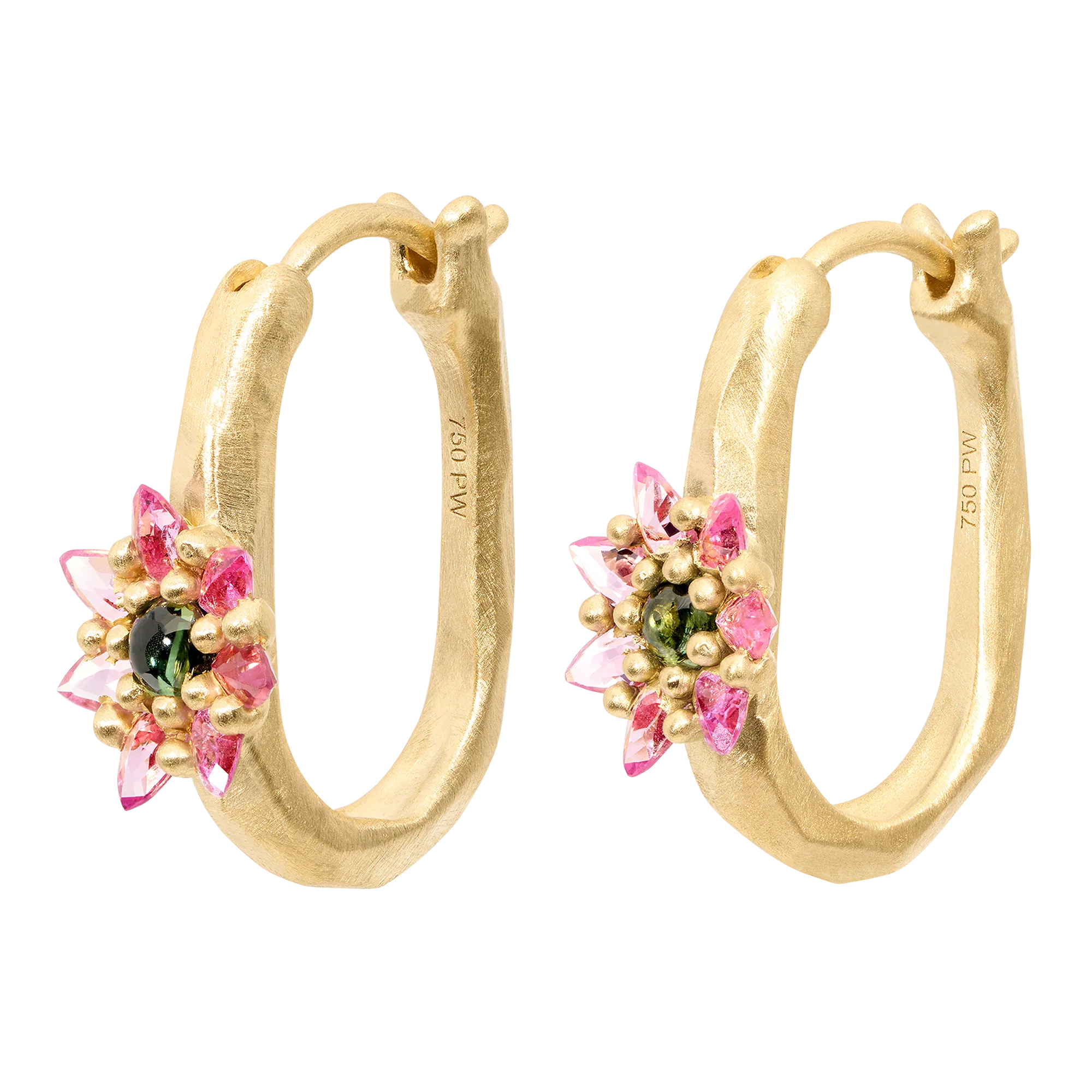 Small Green & Pink Oval Daisy Earrings - 11688