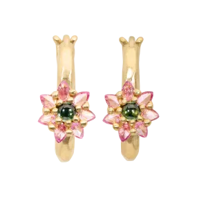 Small Green & Pink Oval Daisy Earrings - 11688