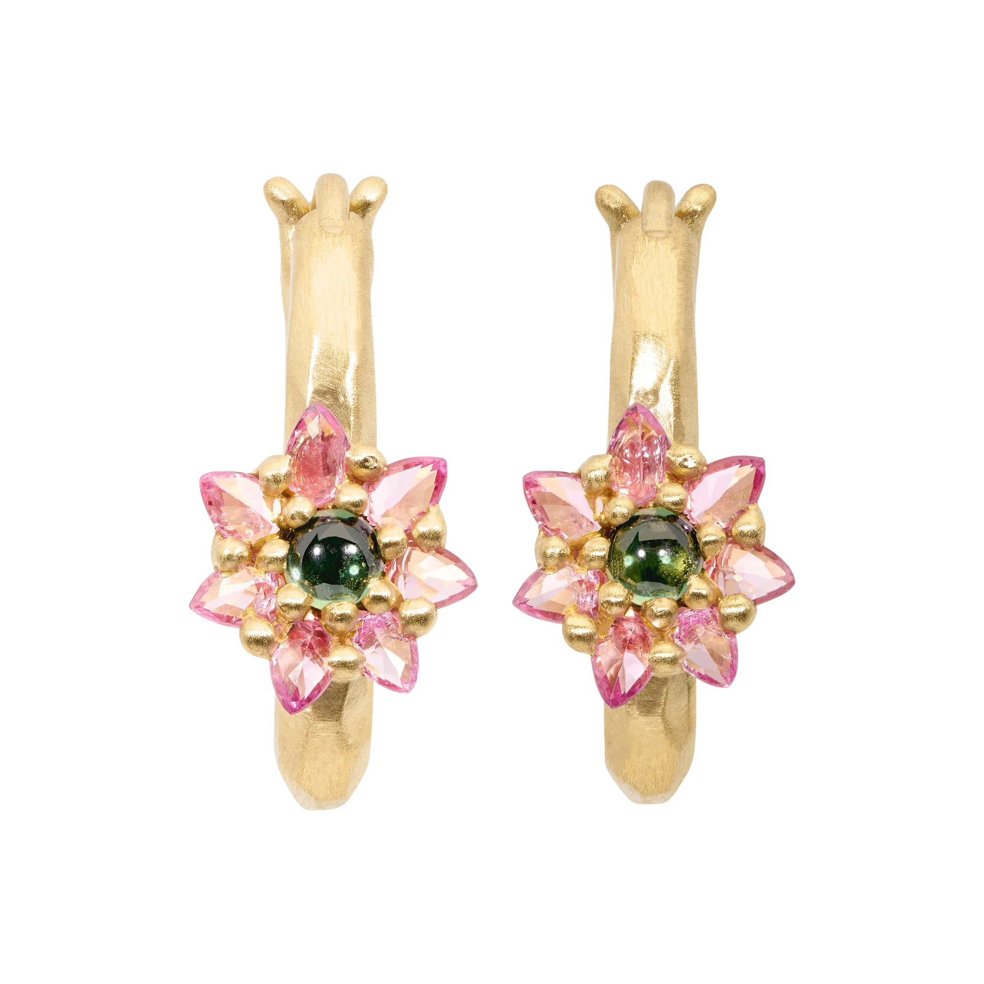 Small Green & Pink Oval Daisy Earrings - 11688