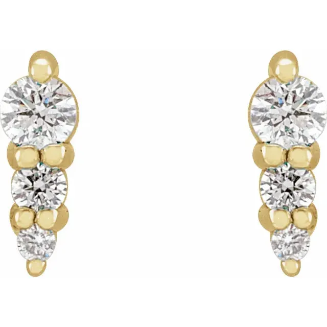 SMALL THREE STONE GRADUATED DIAMOND BAR EARRING