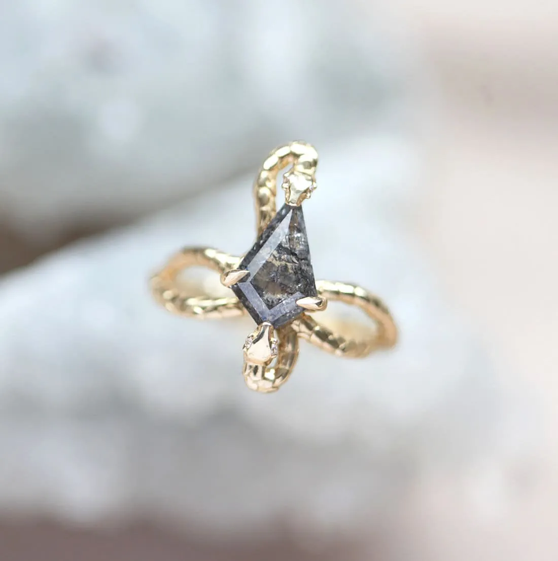 Snake Kite Salt And Pepper Diamond Ring