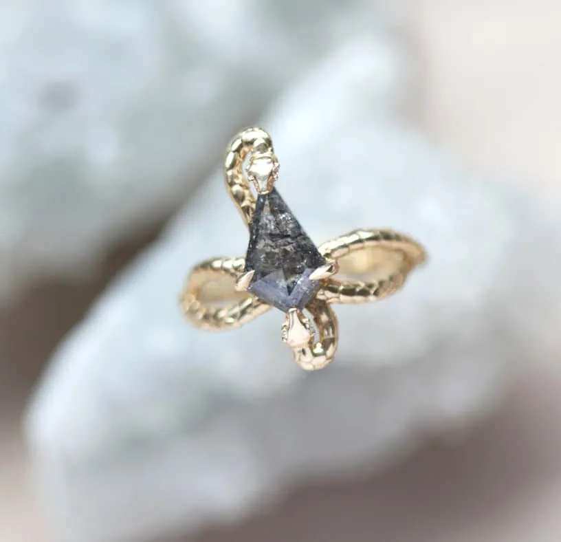 Snake Kite Salt And Pepper Diamond Ring