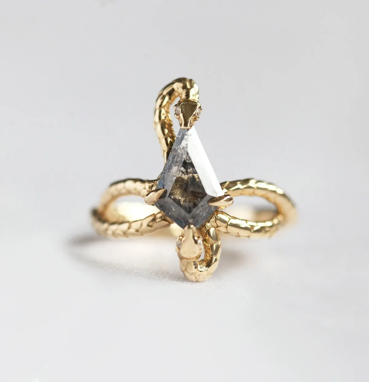 Snake Kite Salt And Pepper Diamond Ring