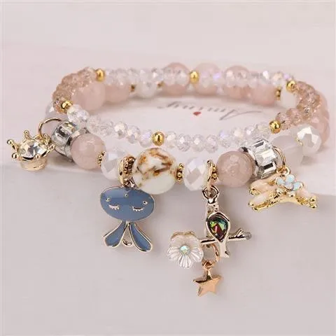 Sparkly Crystal Charm Bracelet Bangle with Gift Box Set for Girls