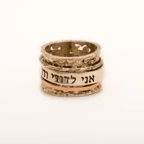 Spinning Ring 9K Gold and Sterling Silver With Crystal Stone and bible quote #24