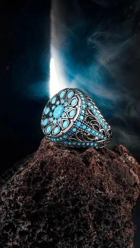 STELLARS SEA EAGLE - Deep Blue Ocean Silver Man Ring with Turquoise Stone