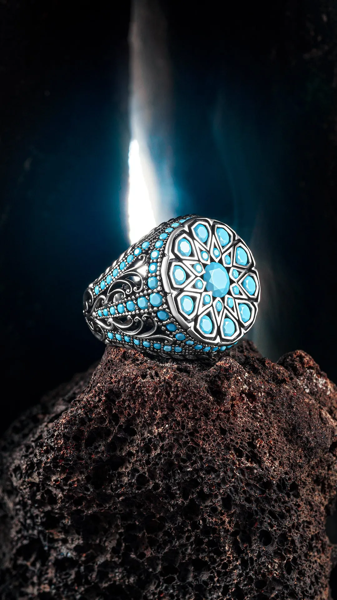 STELLARS SEA EAGLE - Deep Blue Ocean Silver Man Ring with Turquoise Stone