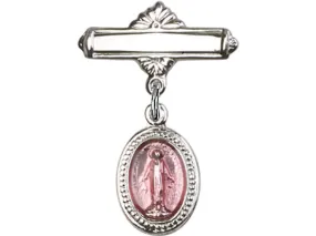 Sterling Silver Pink Miraculous Polished Badge Pin