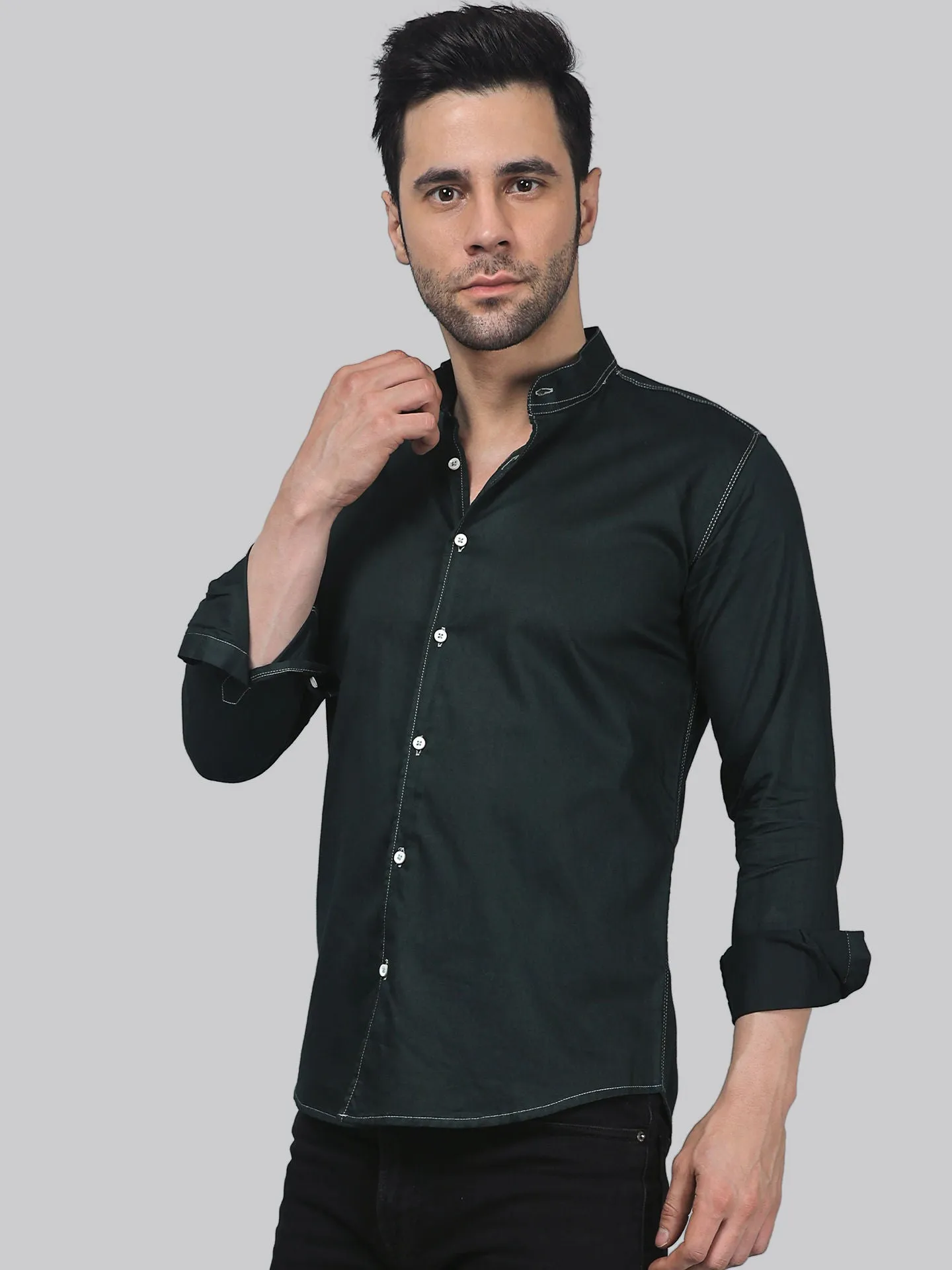 Streetwise TryBuy Premium Solid Dark Green Cotton Button-Up Shirt For Men