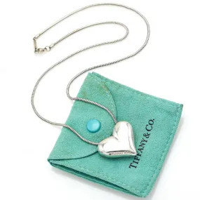 Tiffany & Co. Sterling Silver Large Puff Heart Pendant Necklace   Pouch 19"