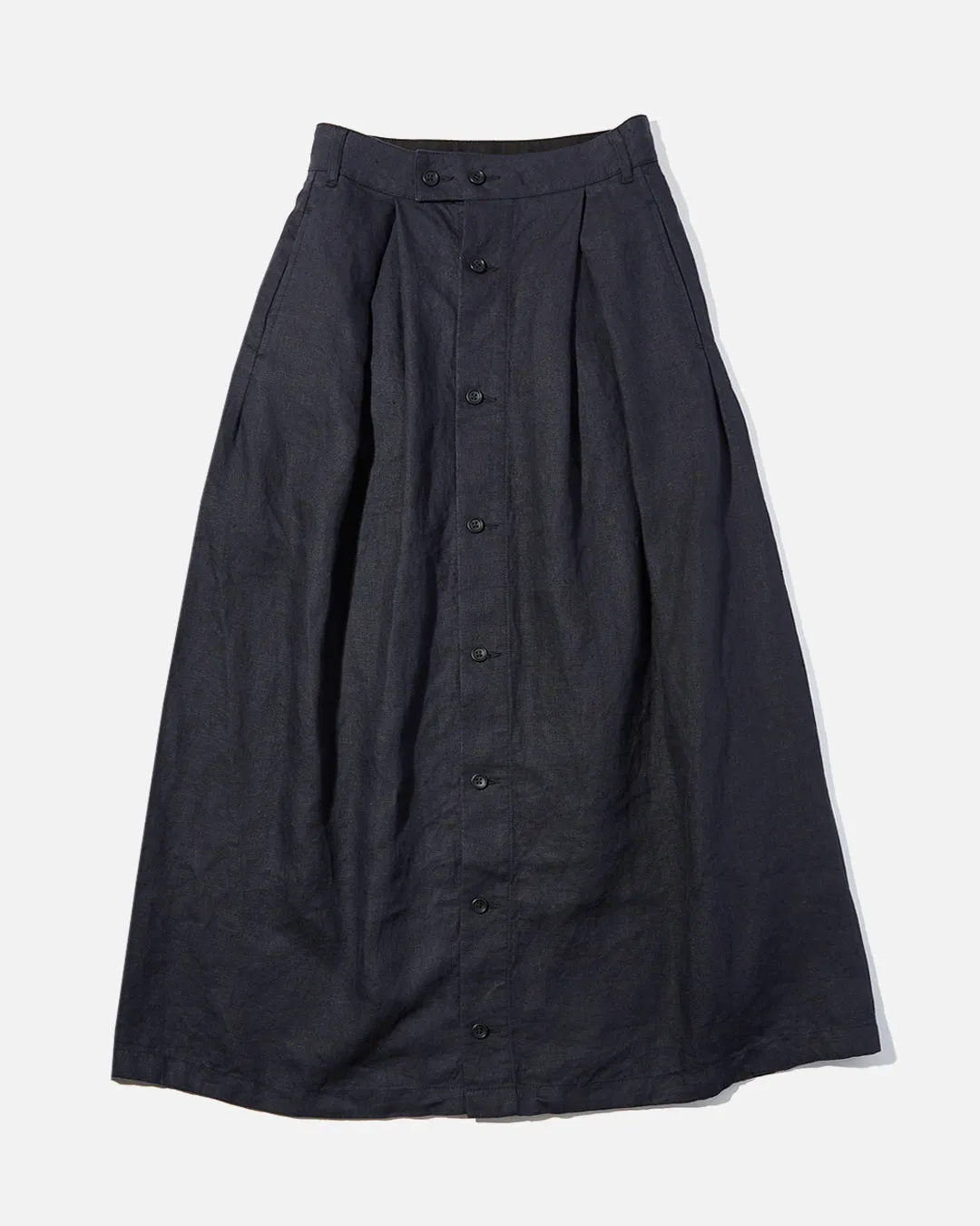 Tuck Skirt - Navy Linen Twill