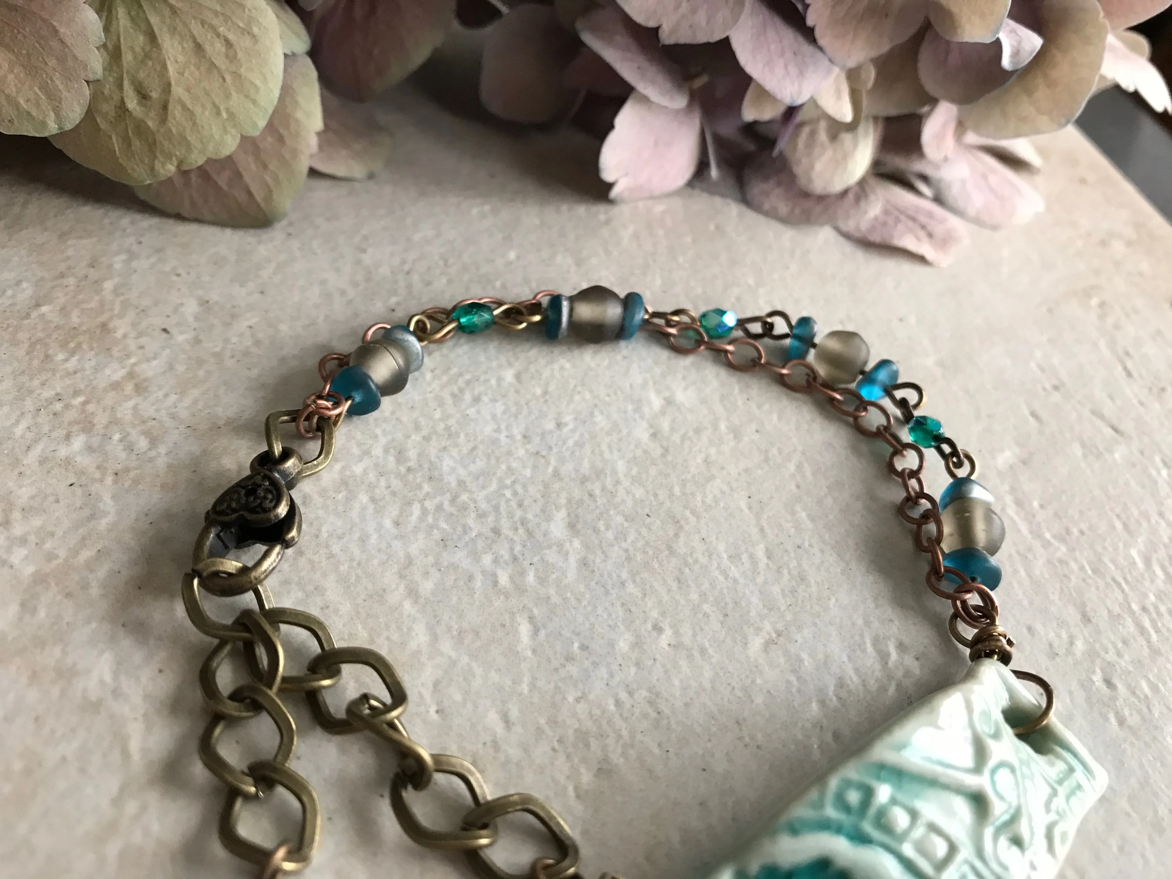 Turquoise Crackle Handmade Artisan Beaded Bracelet