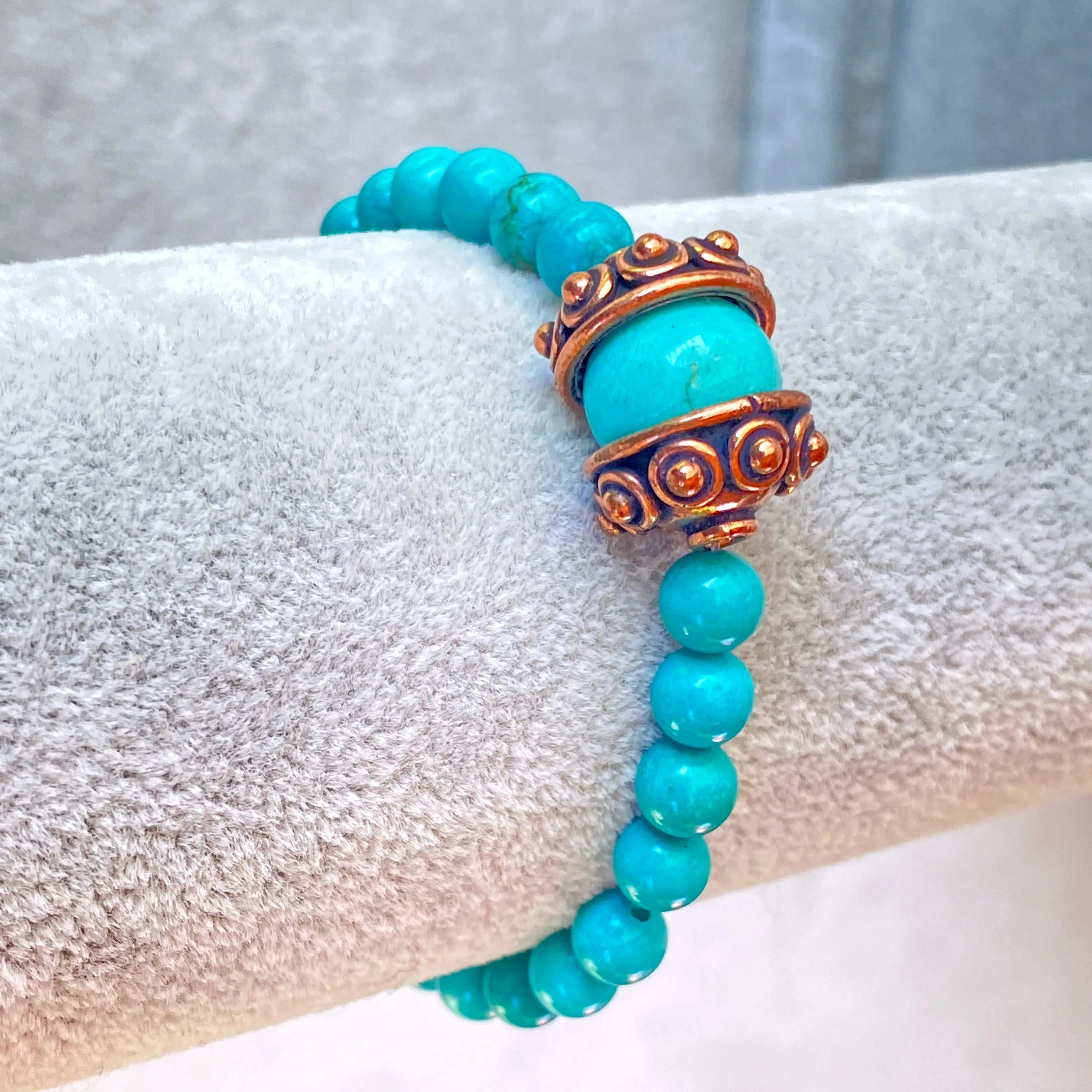 Turquoise gemstones and Copper Flower Beaded Bracelet