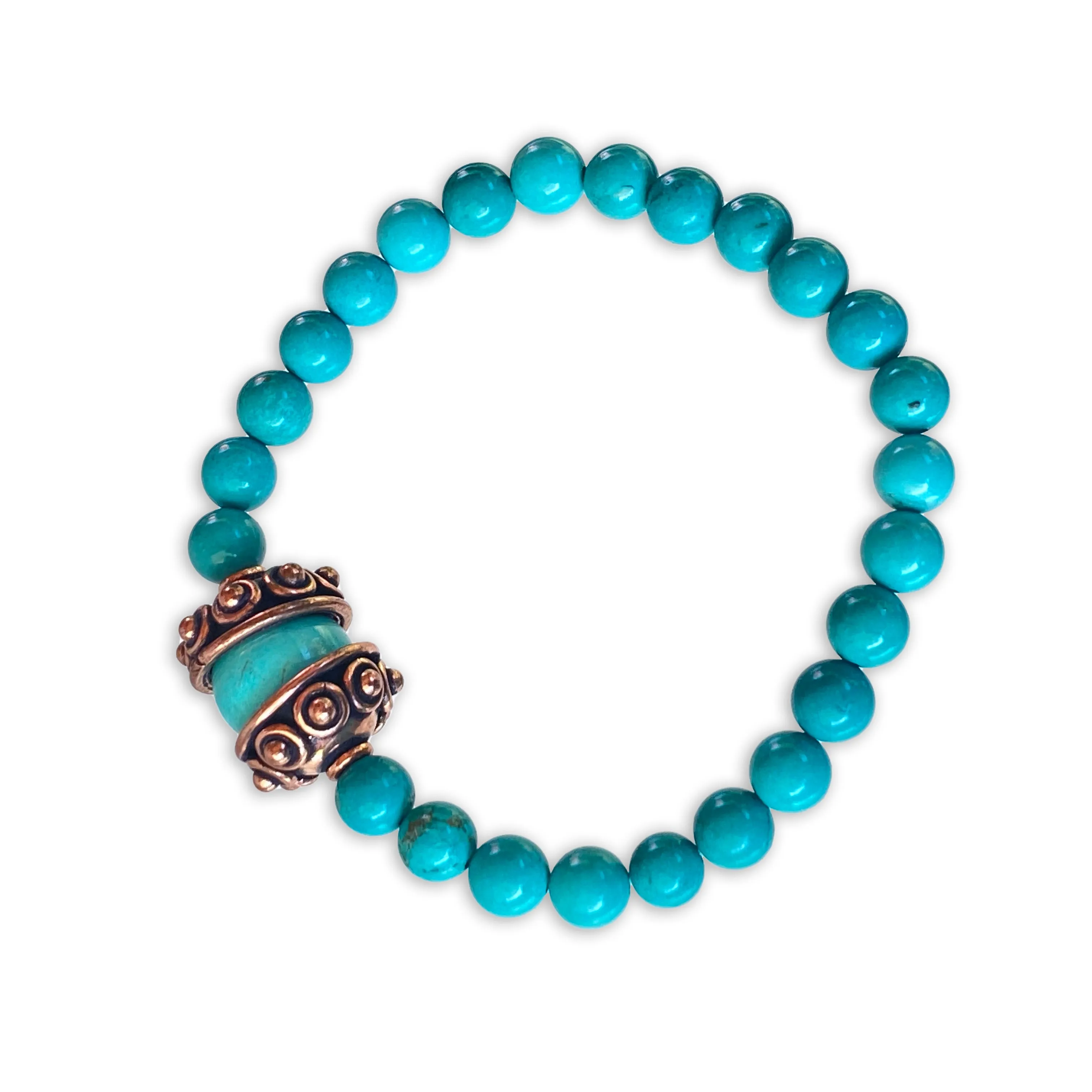 Turquoise gemstones and Copper Flower Beaded Bracelet