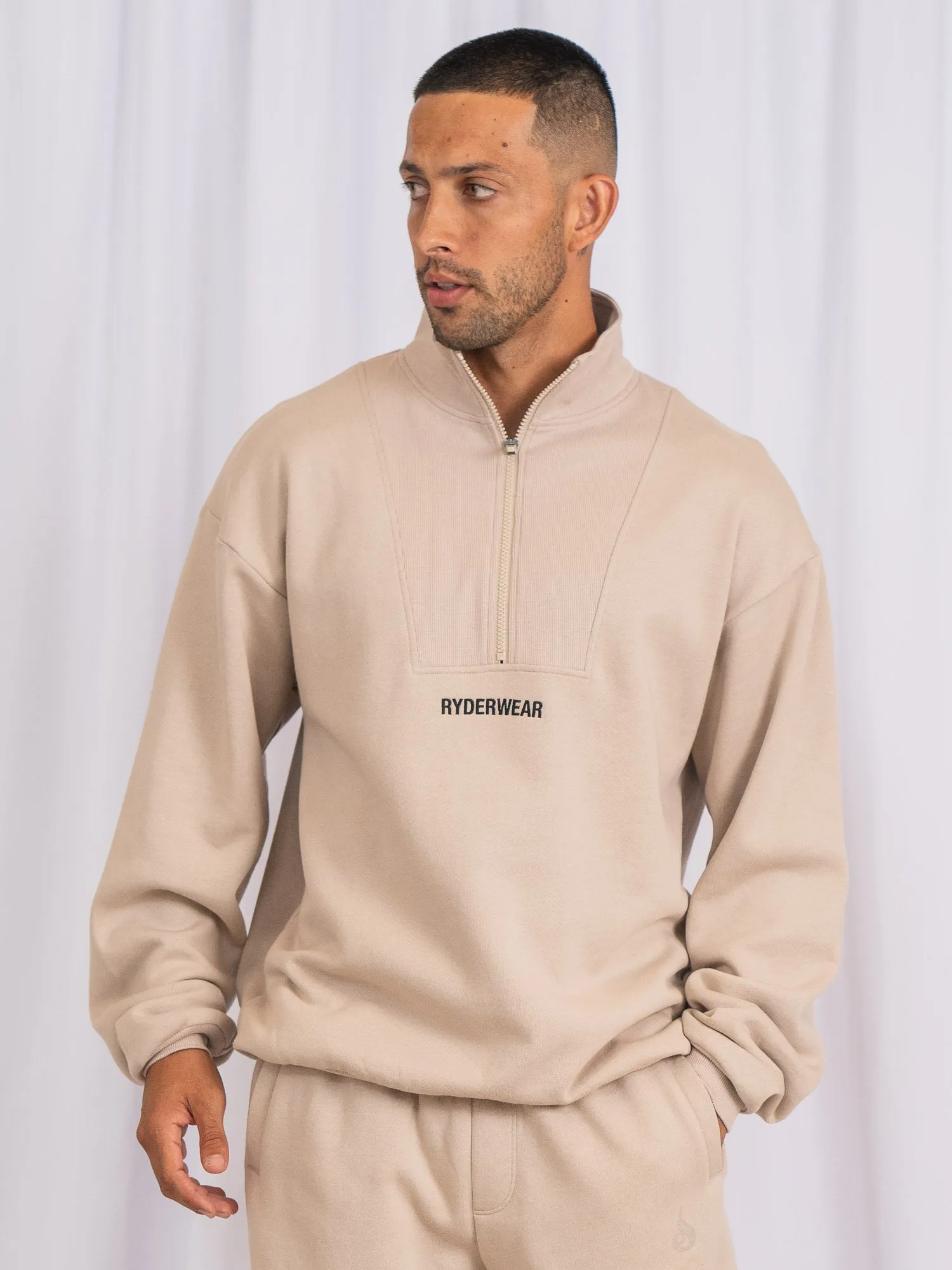 Unisex Half Zip Jumper - Sand