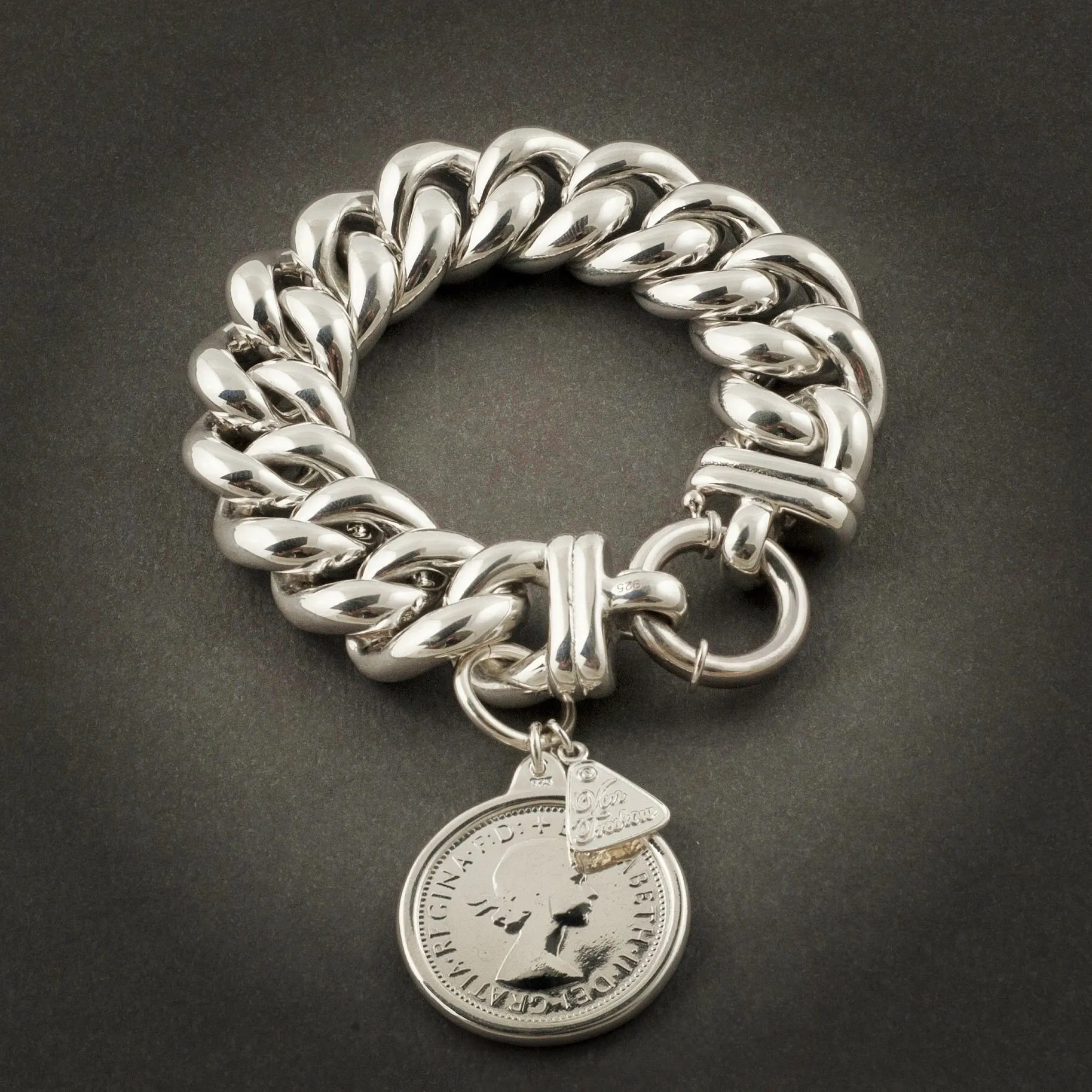 Von Treskow Big Mama Sterling Silver Bolt Bracelet with Florin Coin