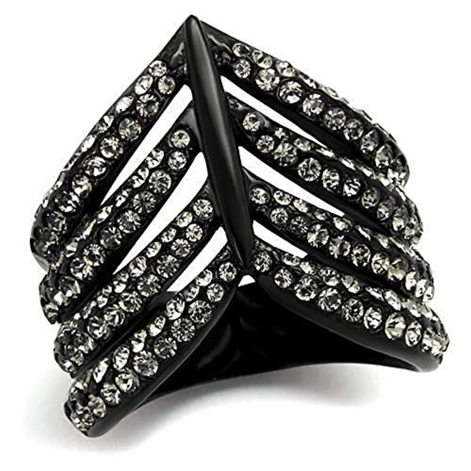 WildKlass Stainless Steel Ring IP Black Women Top Grade Crystal Black Diamond