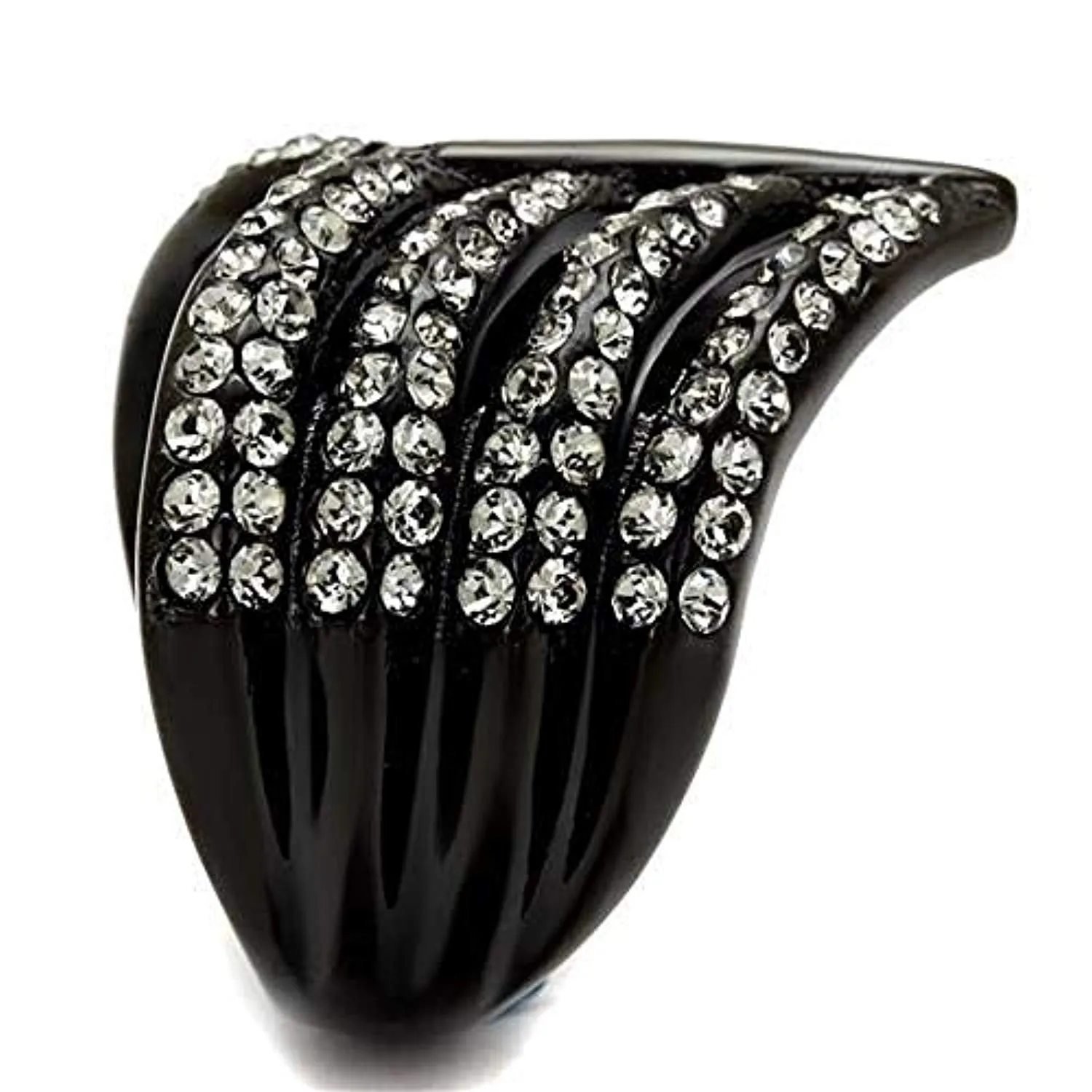 WildKlass Stainless Steel Ring IP Black Women Top Grade Crystal Black Diamond