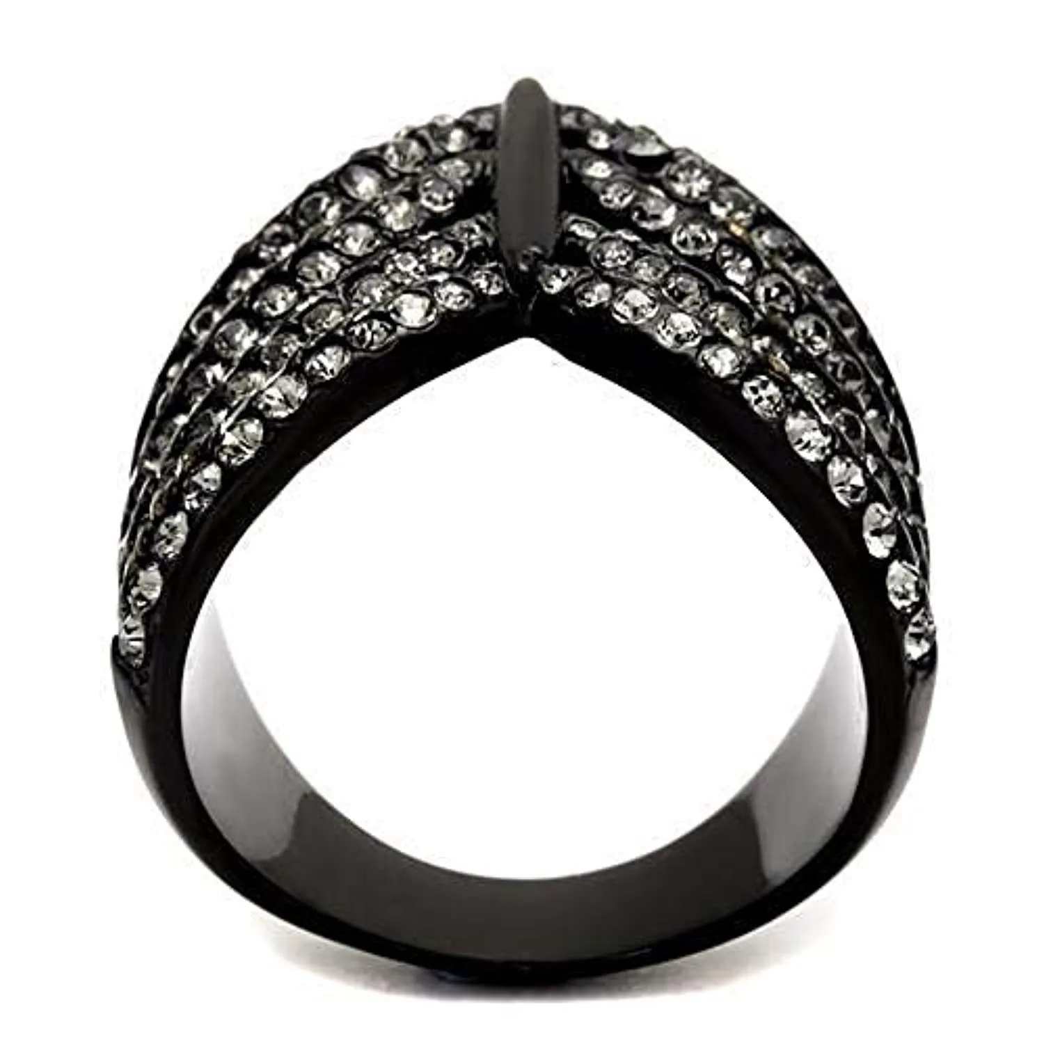 WildKlass Stainless Steel Ring IP Black Women Top Grade Crystal Black Diamond