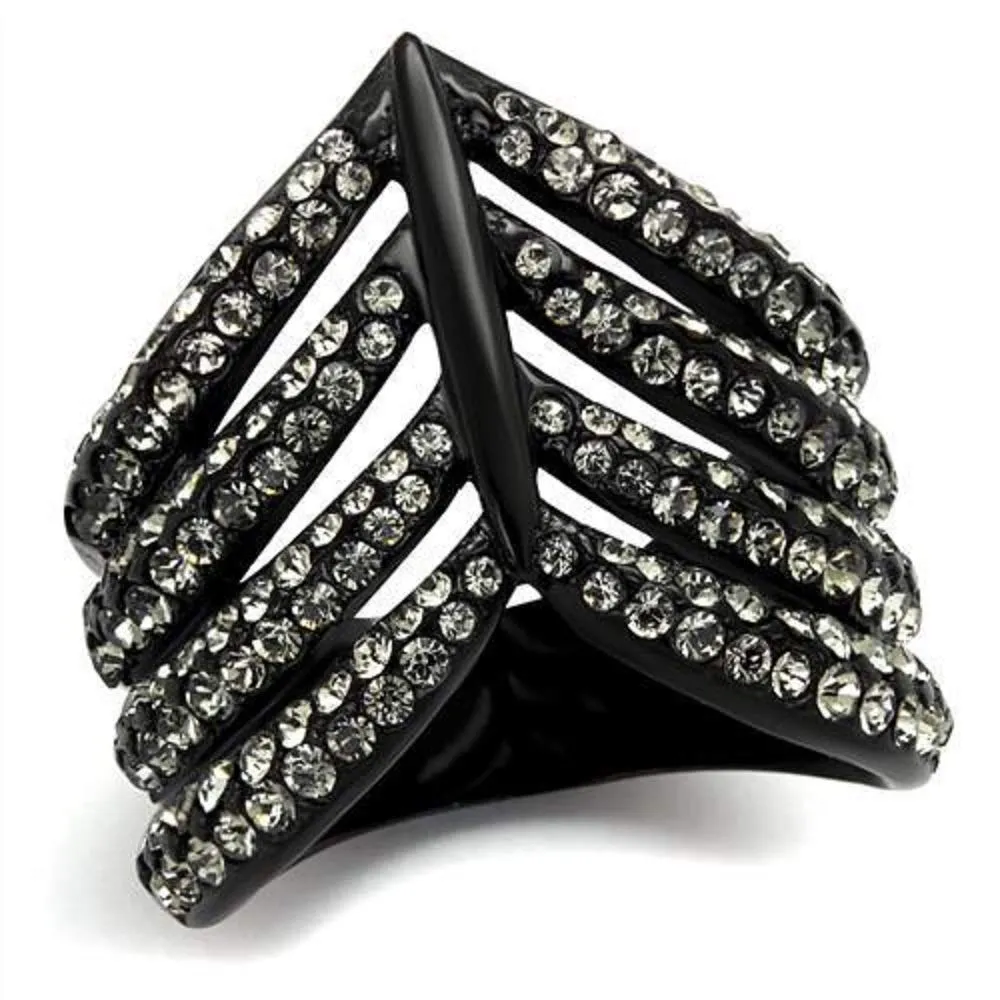 WildKlass Stainless Steel Ring IP Black Women Top Grade Crystal Black Diamond