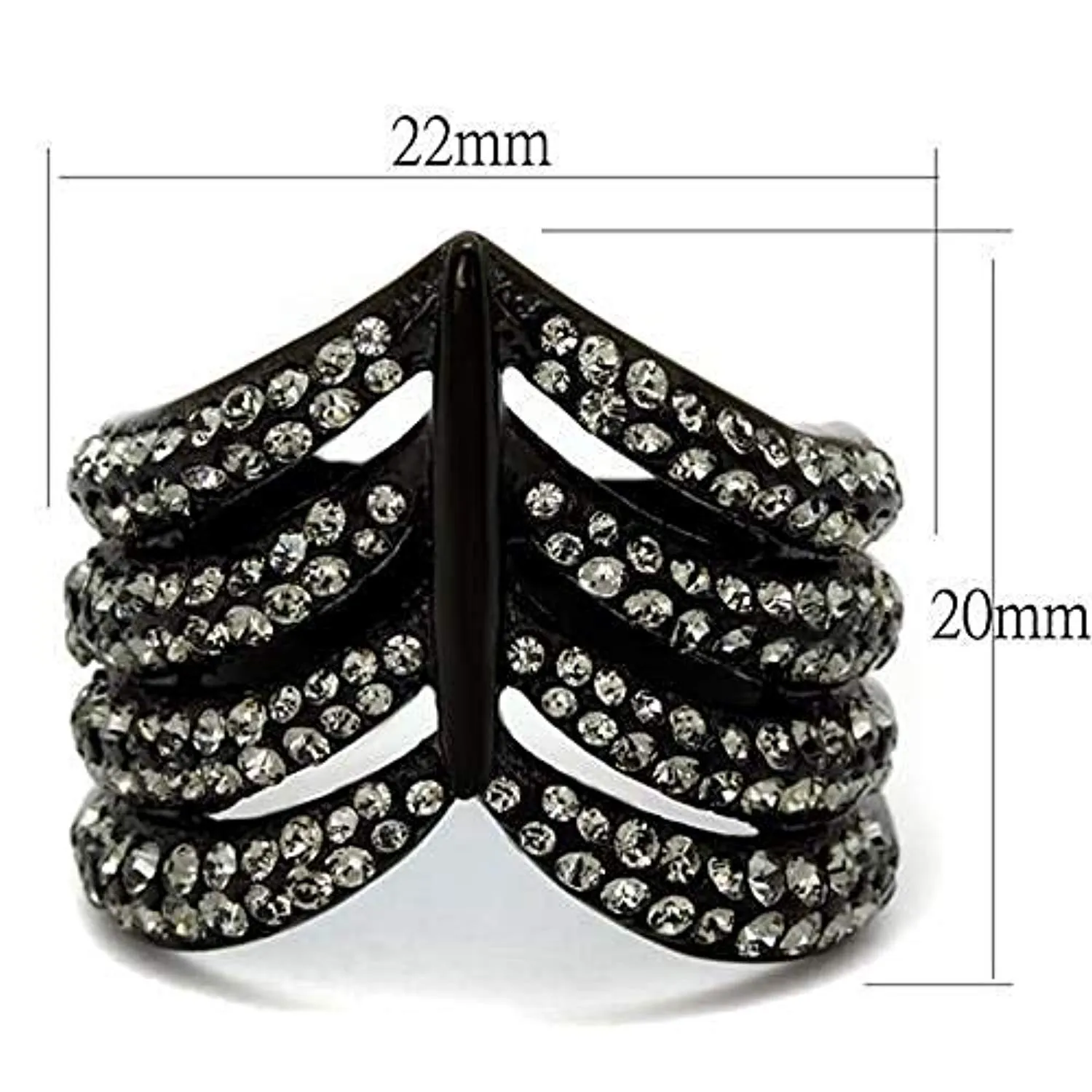 WildKlass Stainless Steel Ring IP Black Women Top Grade Crystal Black Diamond