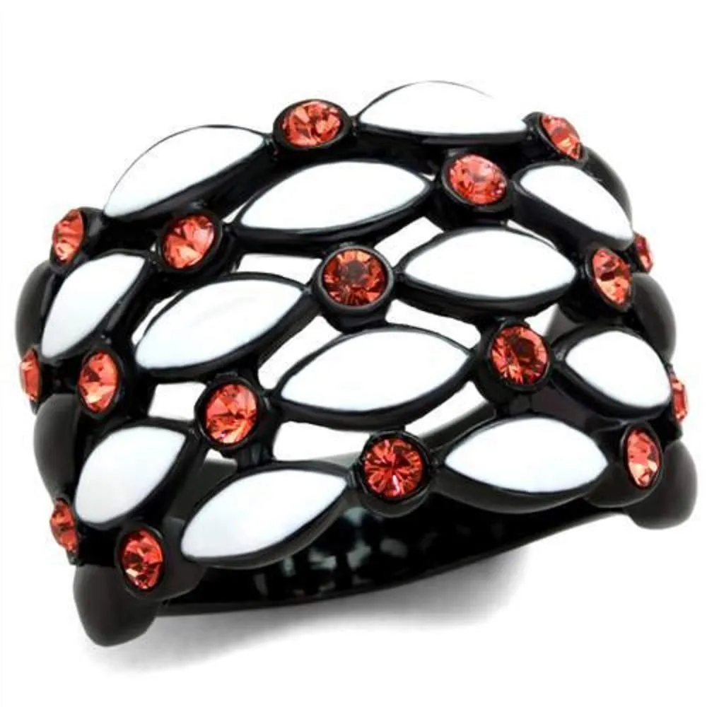 WildKlass Stainless Steel Ring IP Black Women Top Grade Crystal Garnet