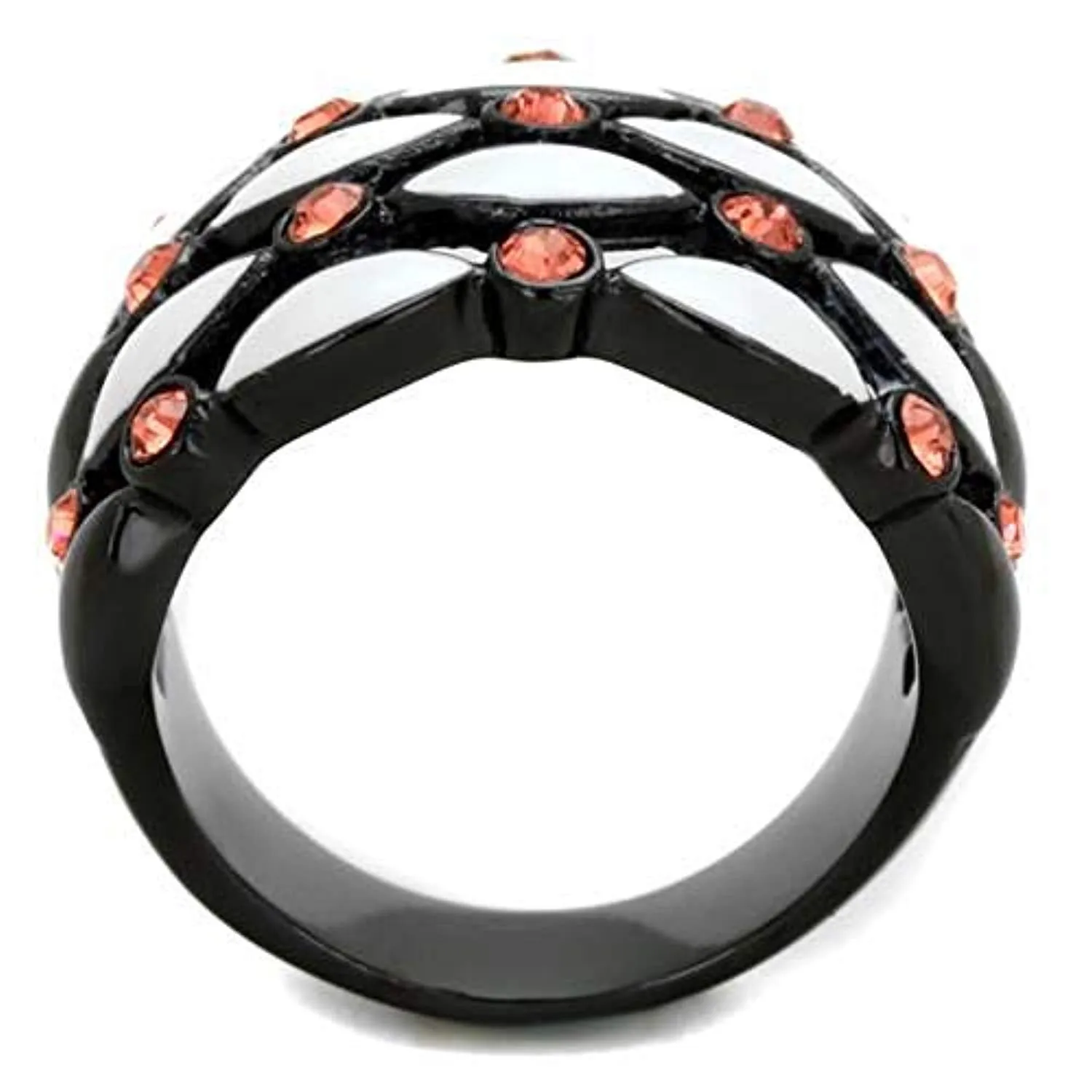 WildKlass Stainless Steel Ring IP Black Women Top Grade Crystal Garnet