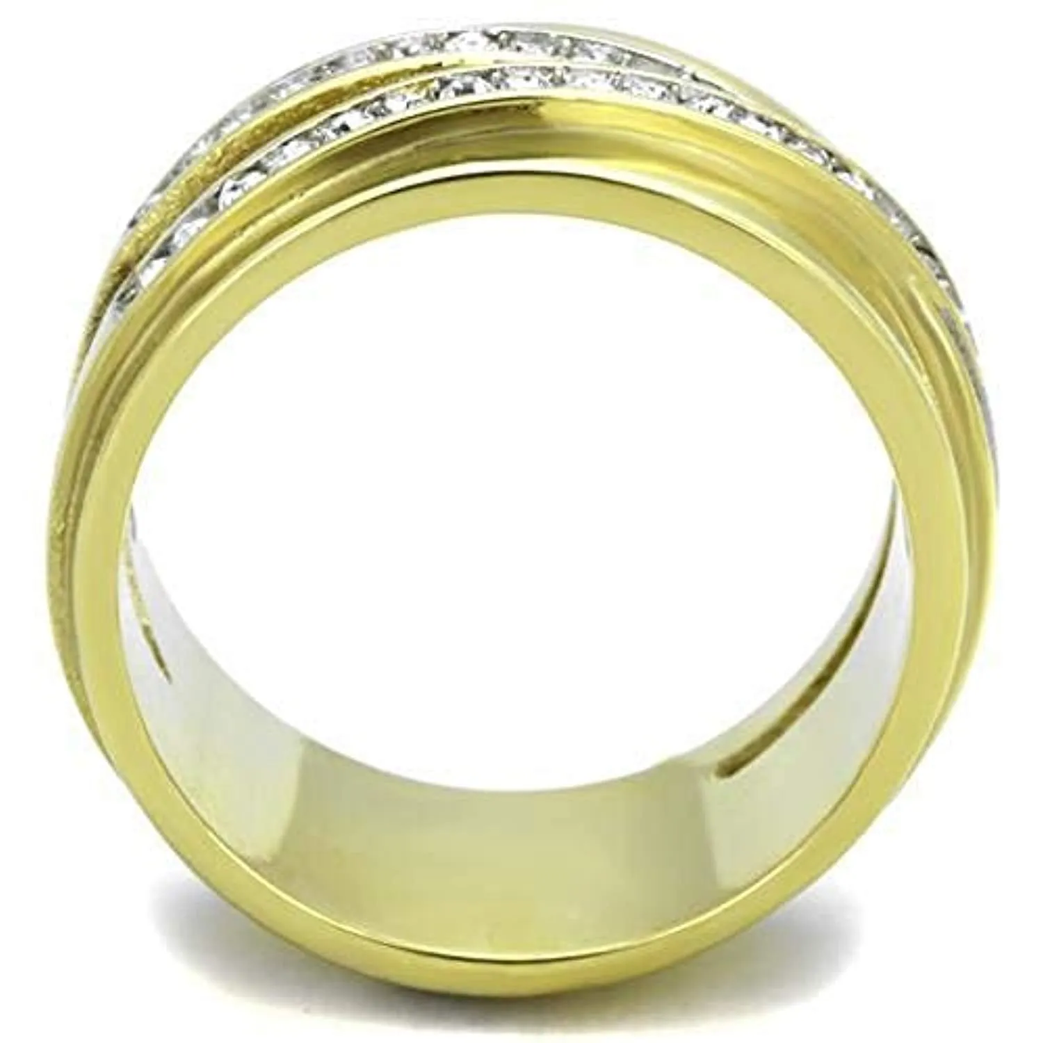 WildKlass Stainless Steel Ring Two-Tone IP Gold Women Top Grade Crystal Clear