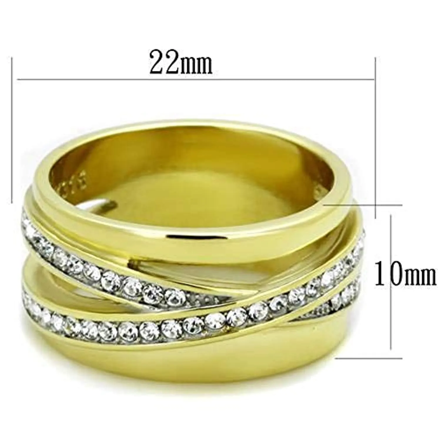 WildKlass Stainless Steel Ring Two-Tone IP Gold Women Top Grade Crystal Clear