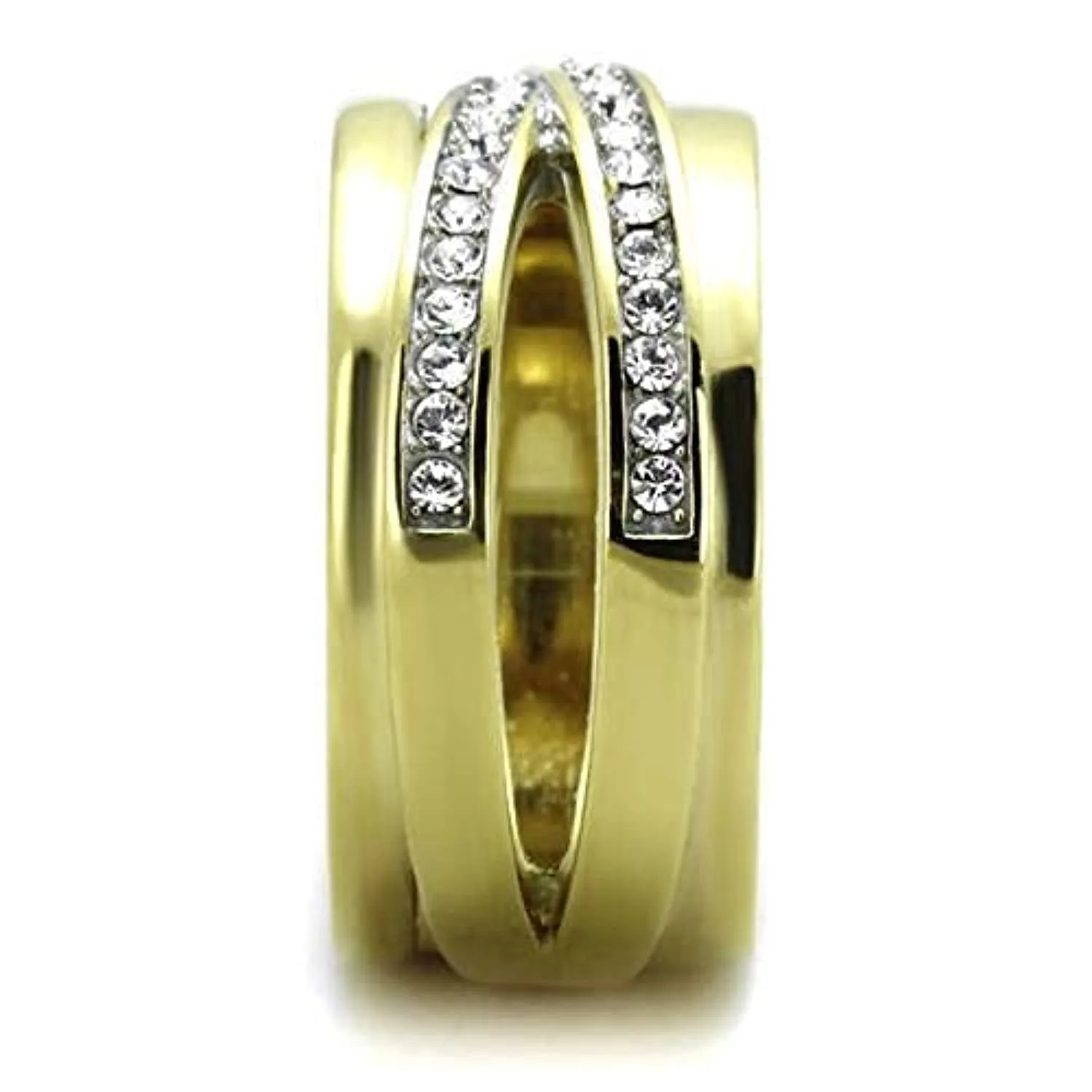 WildKlass Stainless Steel Ring Two-Tone IP Gold Women Top Grade Crystal Clear