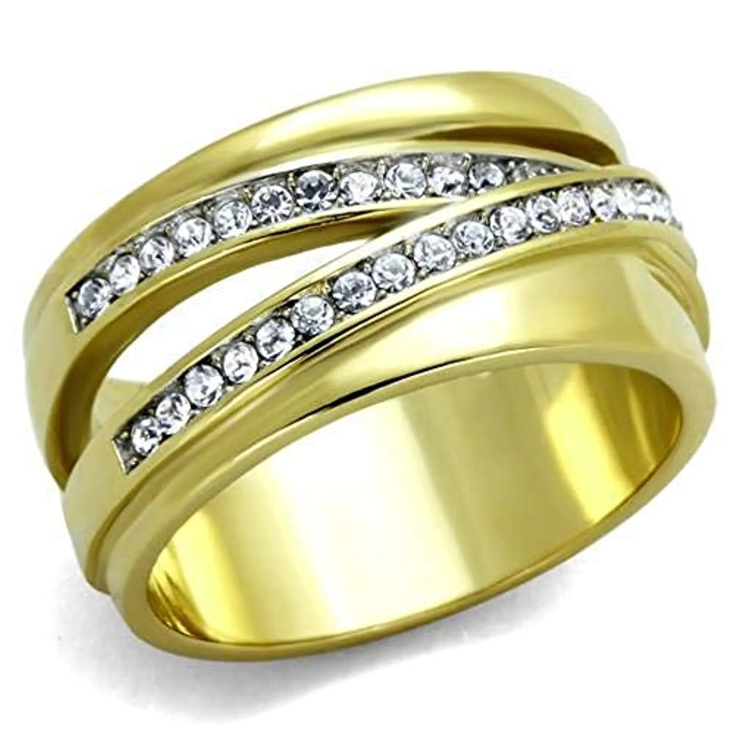 WildKlass Stainless Steel Ring Two-Tone IP Gold Women Top Grade Crystal Clear