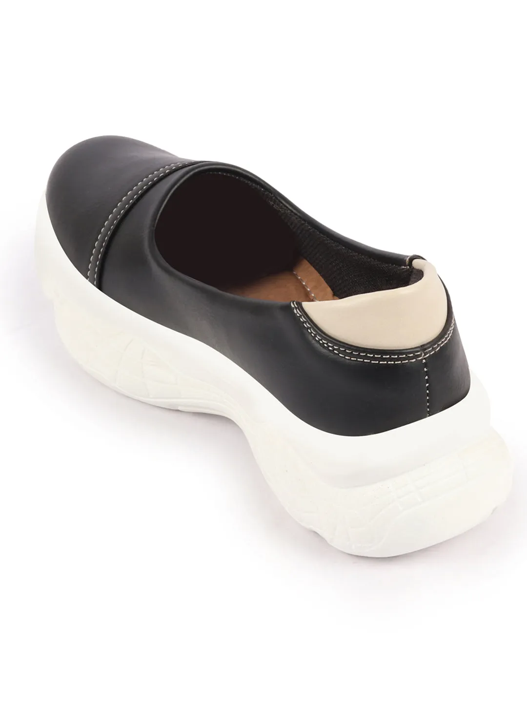 Women Black Outdoor Fashion Stitched Design Slip On Shoes