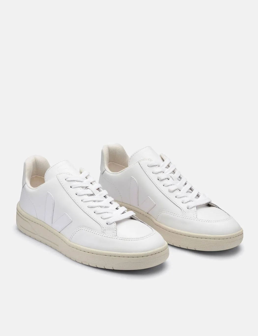 Womens Veja V-12 Leather Trainers - Extra White